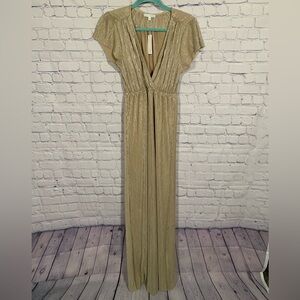 Baltic Born Athena Pleated Maxi Dress Gold V-Neck Size S NWT Mother of the Bride